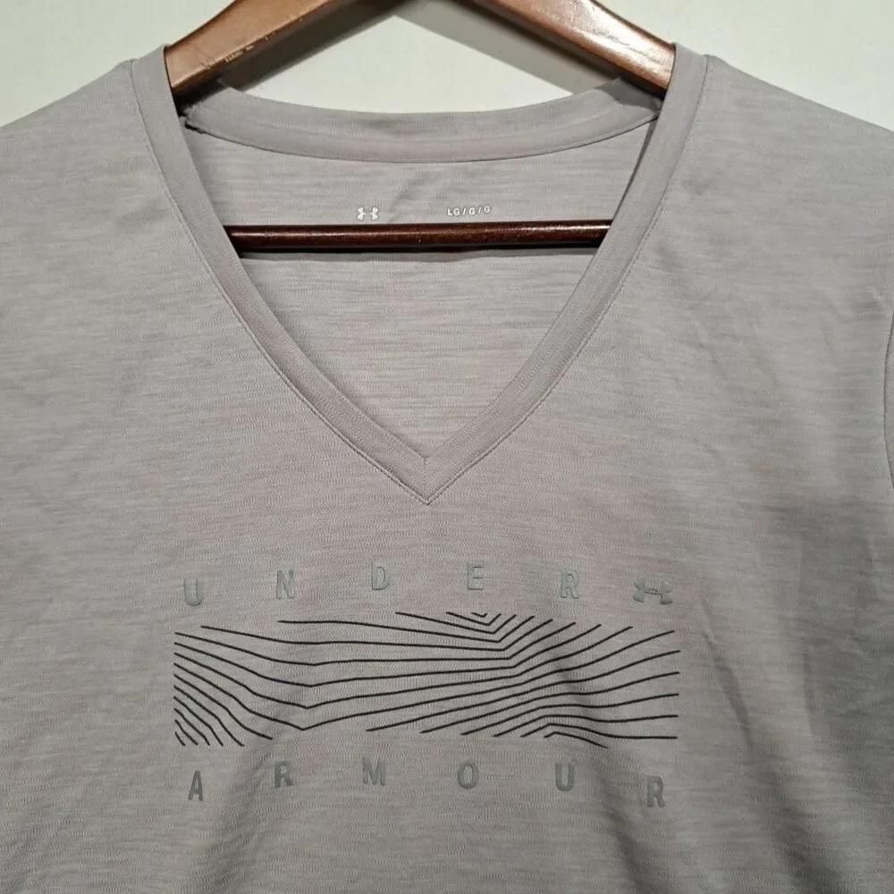 Under Armour Heatgear T Shirt Womens Large L LG V Neck Gray - Picture 4 of 8